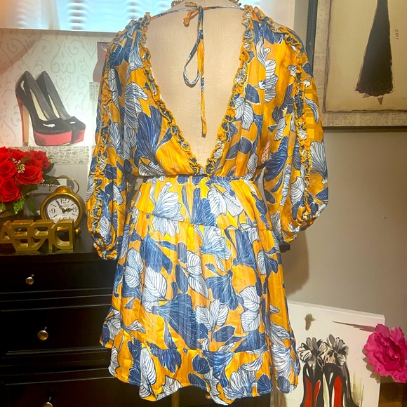 Yellow Blue floral dress - Picture 2 of 2